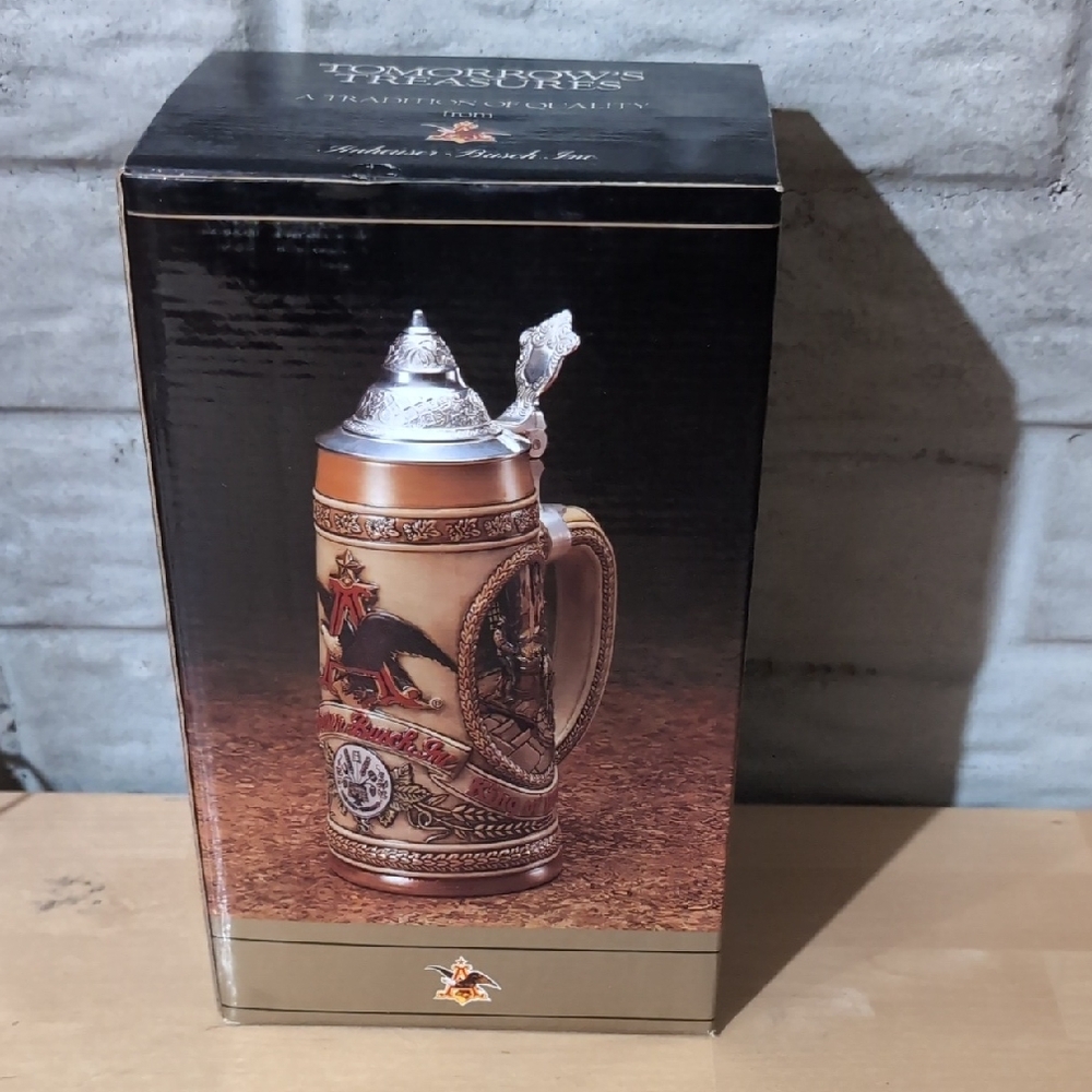 Decorative Beer Stein Mug in Tan and Silver - Traditional Style